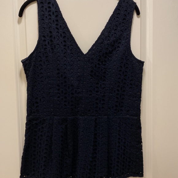 Ann Taylor Eyelet Navy Top - Picture 2 of 6